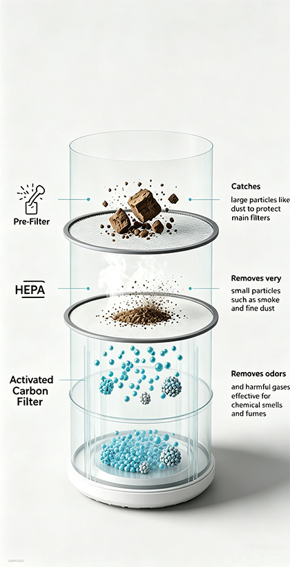 Portable smoke extraction device purification flowchart